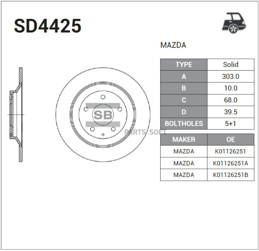 Диск тормозной MAZDA CX-5 (11-) задний (1шт.) SANGSIN