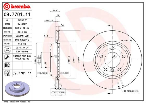 Диск Тормозной Передний 300Mm Вентилируемый Окрашенный Brembo 09.7701.11