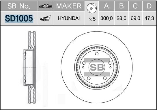 Диск тормозной передний HYUNDAI NF/Tucson SANGSIN BRAKE SD1005