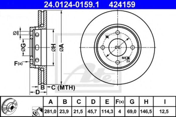 Диск тормозной передний Mitsubishi Carisma 95>06 Volvo S40 I/V40 95>04 ATE 24012401591