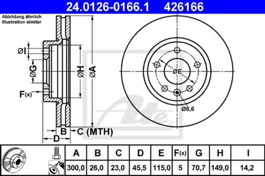 Диск тормозной передний Opel Astra J/Astra J GTC/Astra J Sports Tourer 09>19 ATE 240126016