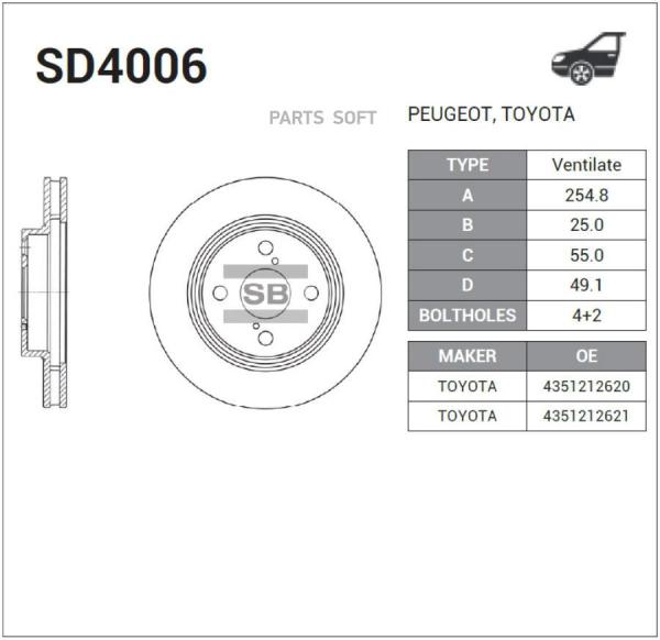 Диск тормозной передний TOYOTA COROLLA SANGSIN BRAKE SD4006