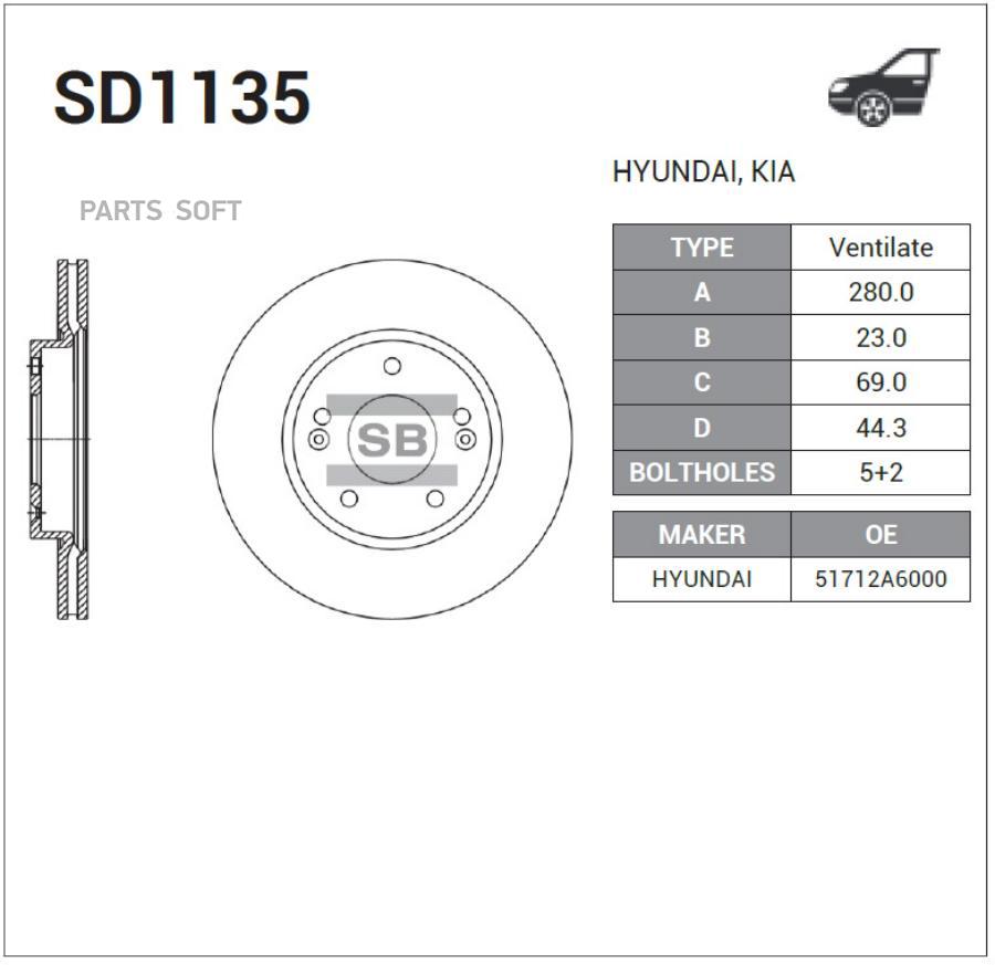 Диск тормозной Sangsin brake sd1135