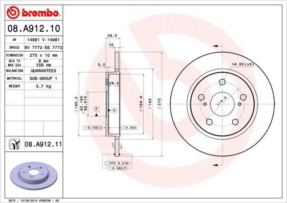 Диск Тормозной Standard Зад Brembo 08A9121