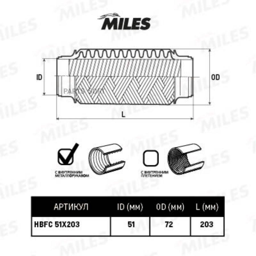 Гофра Miles Hbfc51x203 С Внутренней Блокировкой 51x203 Miles арт. HBFC51X203