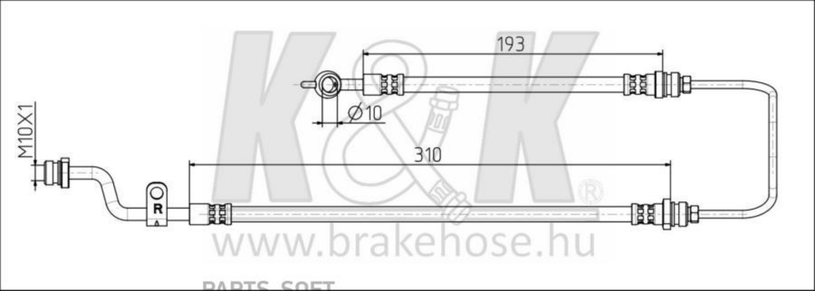 K&K FT0734 Шланг тормозной передн прав KIA: Cerato (LD) 1.5 CRDi 07.05