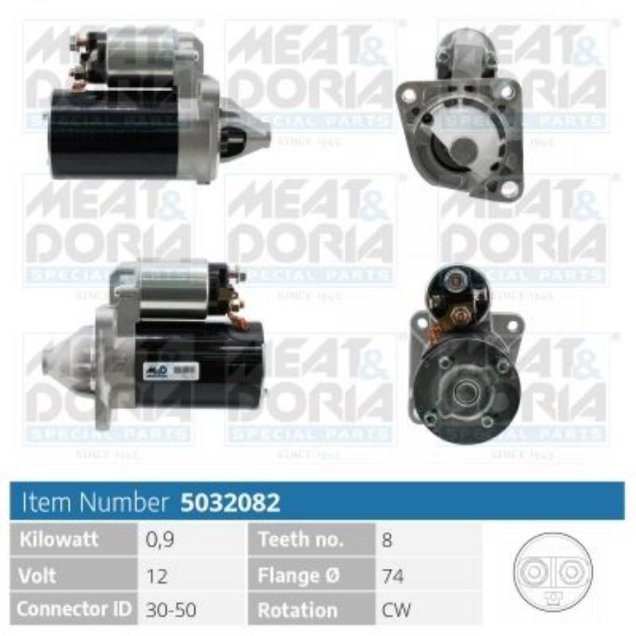 MEAT&DORIA Стартер 12V 0,9KW Kia Rio DC,Mazda 323 III 1.5/1.6