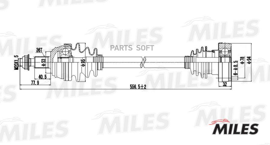 MILES GC01003 Привод в сборе левый AUDI A3/SKODA OCTAVIA/VW GOLF 1.4-1.9 96- (GKN 303153