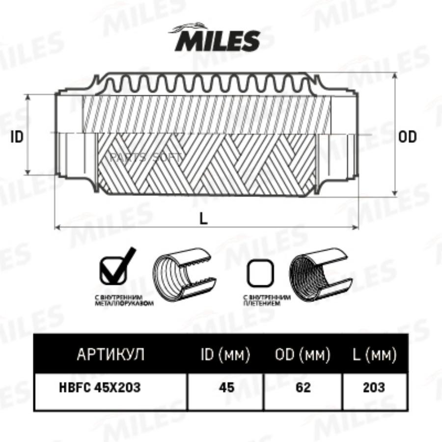 MILES HBFC45X203 Труба гофрированная универсальная 45X203 усиленная 1шт