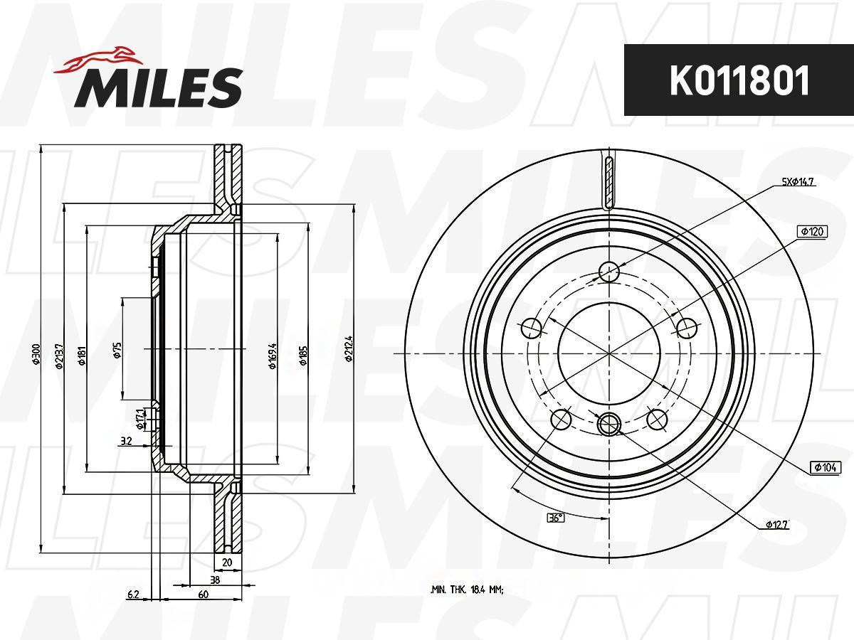 Miles K011801 Диск Тормозной Bmw E81/E87/E90/E91/E84 X1 Задний Вент.D 300Мм.