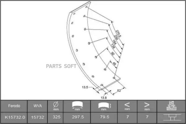 Накладки торм.STD БЕЗ ЗАКЛ.(325x80)(93048 6x12 56)Iveco Fiat 50-9.55-8.55