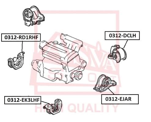 Опора двигателя ASVA 0312EK3LHF Honda CRX III, Civic VI, Civic VI Hatchback 92-01