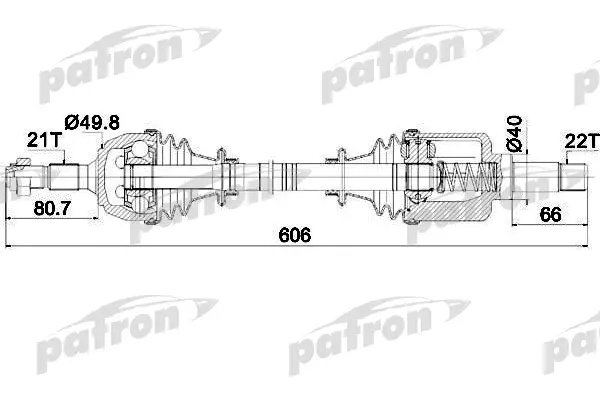 Полуось лев PEUGEOT: 106, CITROEN: AX/Saxo 1.0/1.1i 91-96 PATRON PDS008