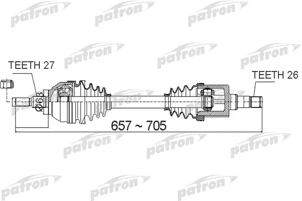 Полуось передний мост слева 27x657x63x26 FORD KUGA I 2.0 TDCI 4X4 08- PATRON PDS0486