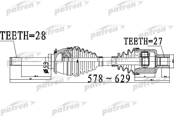 Полуось передний мост слева 28X578X53X27 SSANG YONG REXTON 2001 - PATRON PDS05