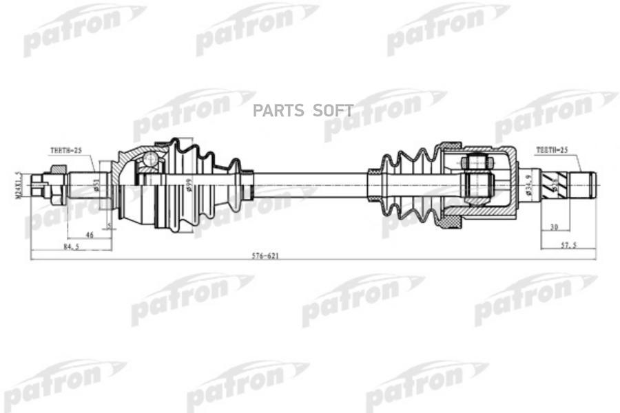 Полуось передняя левая 25x579x51x25 OPEL: CORSA D 1.3CDTI (66KW) 06- PATRON PDS0287