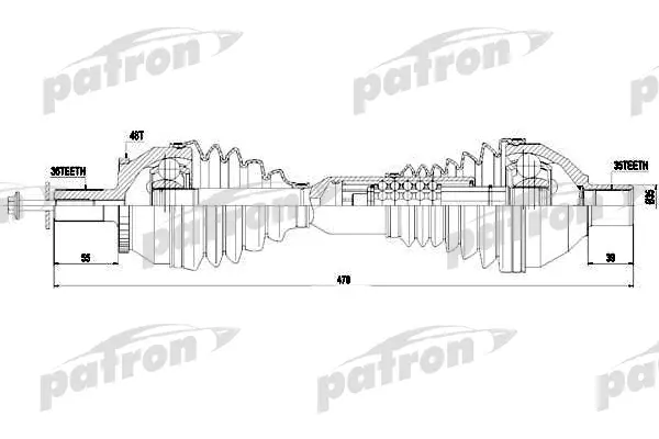 Полуось передняя левая 36X470X35 ASB: 48T VOLVO: XC90 02- PATRON PDS0442