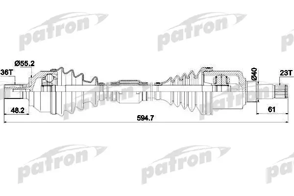 Полуось передняя левая 36x619x56x23 FORD: C-MAX 04-07, FOCUS LL 06- PATRON PDS0382