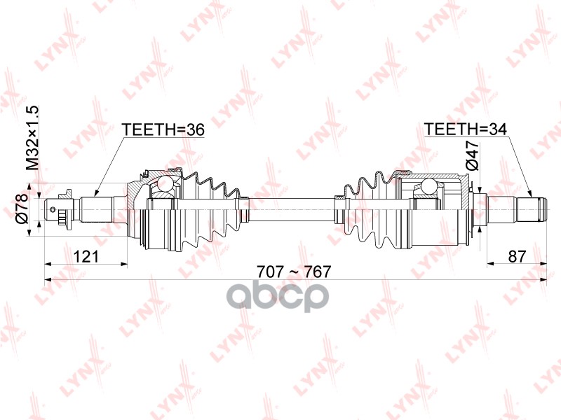Привод В Сборе Передний LYNXauto арт. CD-1158