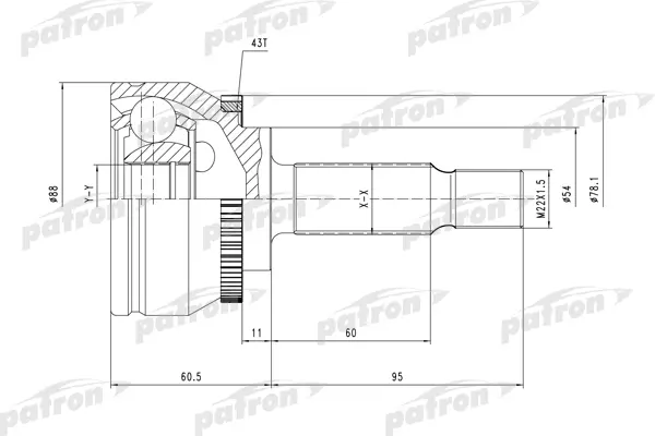 ШРУС наружн к-кт 26x54x33 ABS:43T MITSUBISHI: Carisma 95-06, Space Star 98- PATRON PCV3745