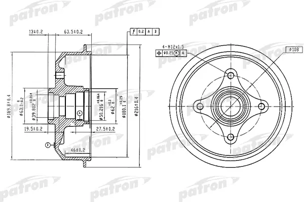 Тормозной барабан PATRON PDR1054