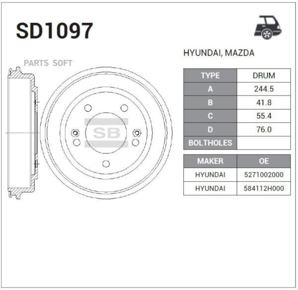 Тормозной барабан Sangsin brake SD1097