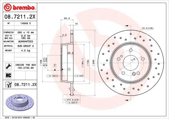 Тормозной диск brembo 08.7211.2X