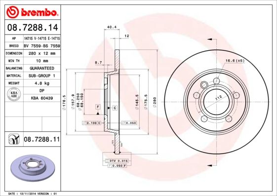 Тормозной диск brembo 08.7288.11