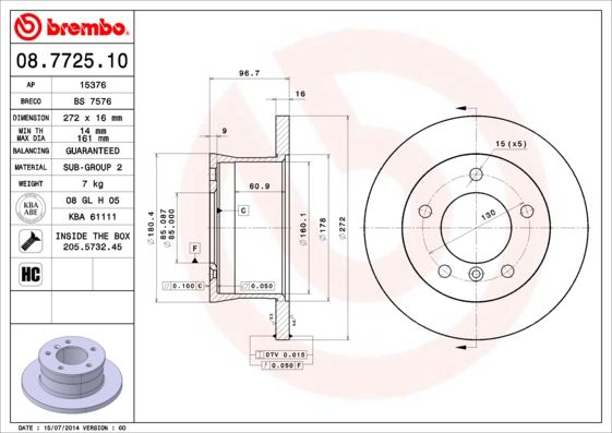 Тормозной диск brembo 08.7725.1