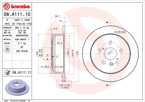 Тормозной диск brembo 08A11111