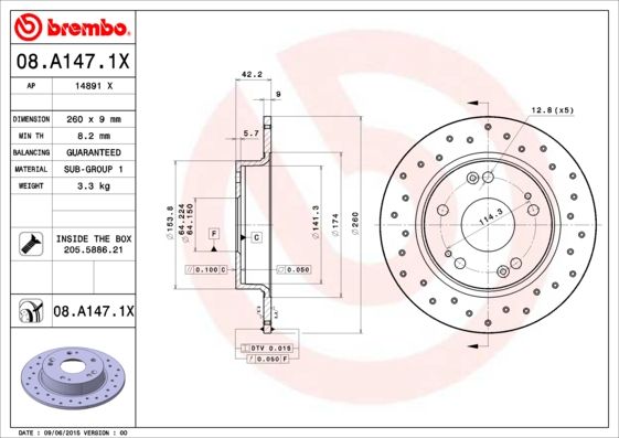 Тормозной диск brembo 08.A147.1X