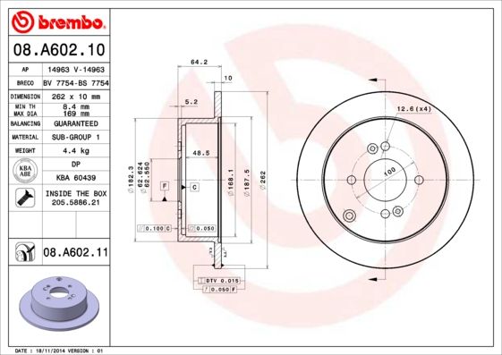 Тормозной диск brembo 08.A602.11