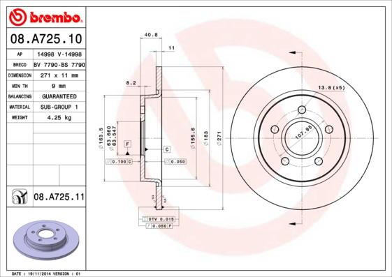 Тормозной диск brembo 08A7251