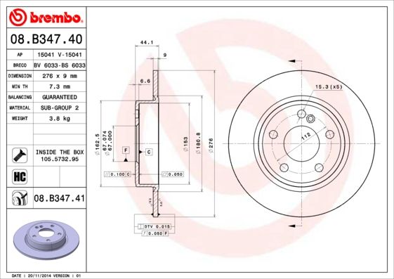 Тормозной Диск Brembo 08B34741