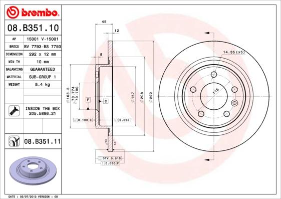 Тормозной диск brembo 08.B351.11