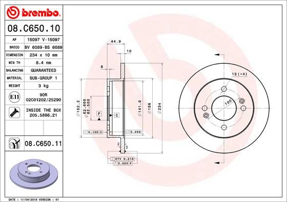 Тормозной диск brembo 08.C650.11