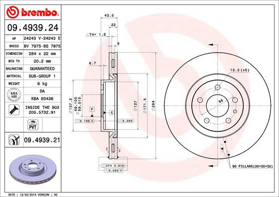 Тормозной диск brembo 09.4939.24