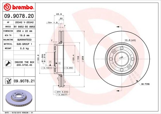 Тормозной диск brembo 09.9078.21