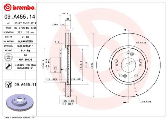 Тормозной диск brembo 09A45514