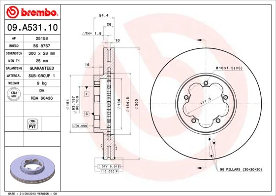 Тормозной диск brembo 09.A531.