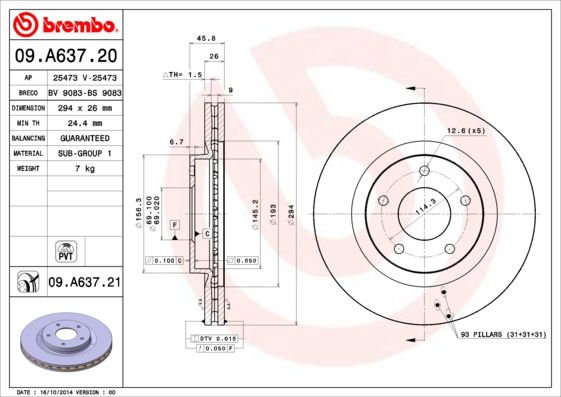 Тормозной диск brembo 09.A637.21