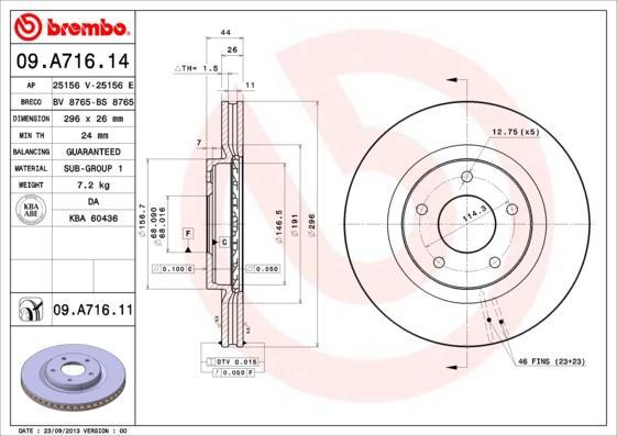 Тормозной диск brembo 09A71614