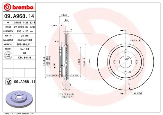 Тормозной диск brembo 09.A968.11