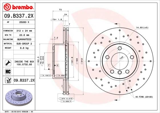 Тормозной диск brembo 09.B337.2X