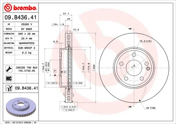 Тормозной диск brembo 09.B436.41