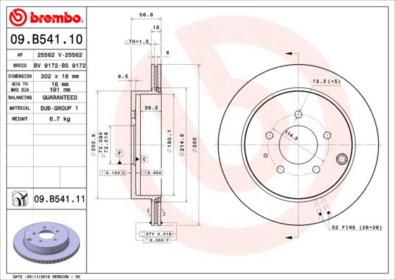 Тормозной диск brembo 09.B541.11