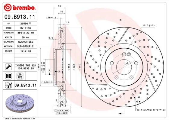 Тормозной диск brembo 09B91311