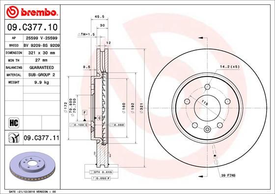 Тормозной диск brembo 09.C377.11