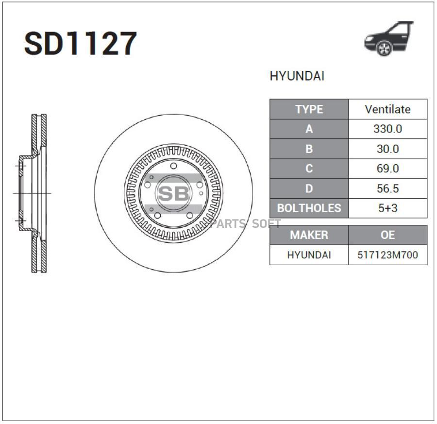 Тормозной диск Sangsin brake комплект 1 шт. SD1127