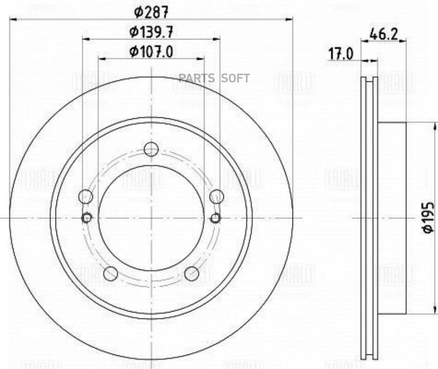 TRIALLI DF240106 Диск торм. для а/м Suzuki Jimny 98- перед. d=290 c № шасси 00203805 DF 24